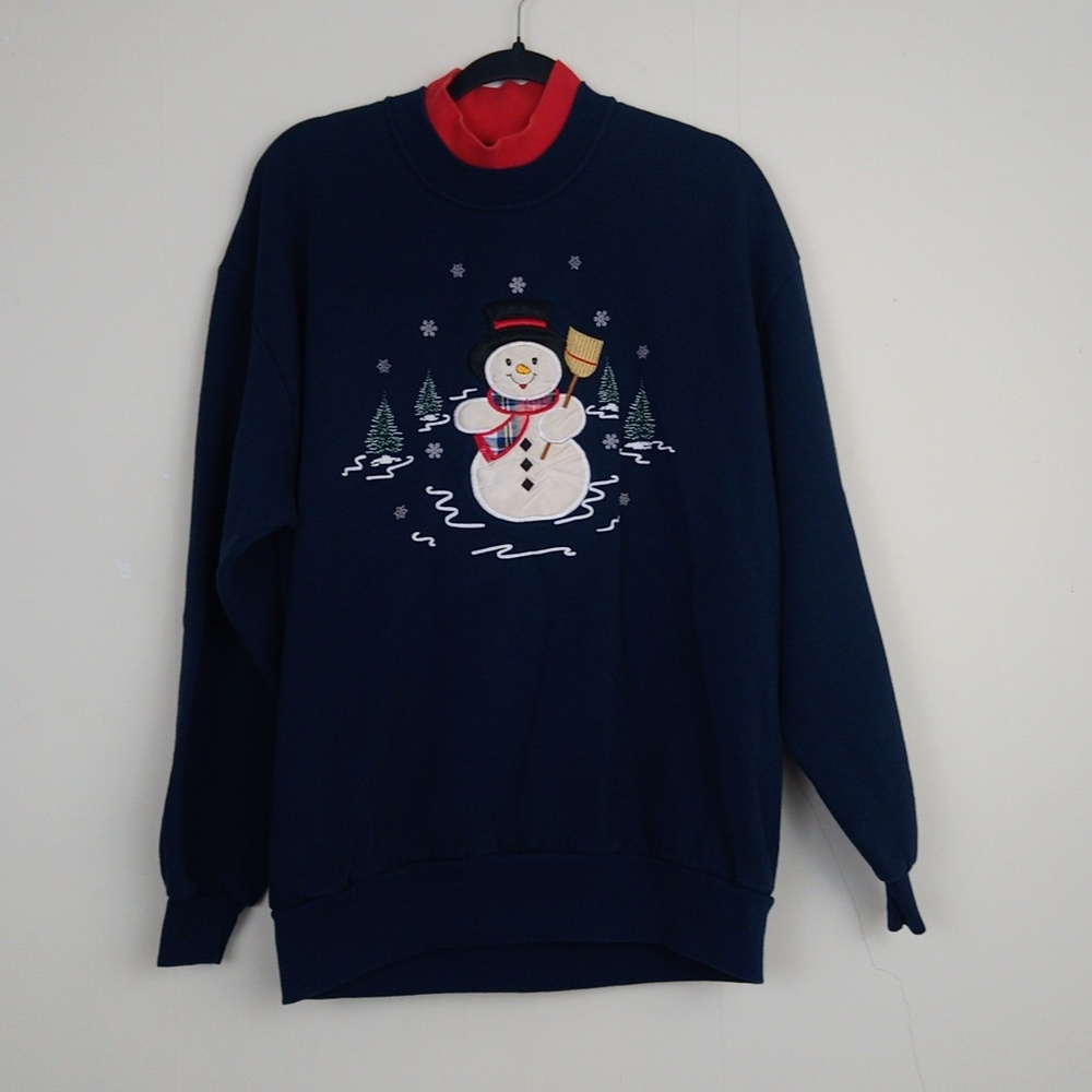 Vintage Pleasant Shade Snowman Graphic Long Sleeve Pullover Sweatshirt Top